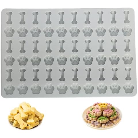 1 Pack Cat Paw and Puppy Dog Bone Silicone Molds, Non-Stick Food Grade Silicone Molds for Chocolate, Candy, Jelly, Ice Cube, Pet Treats Cover