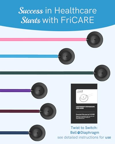 Image of FriCARE Dual Head Stethoscope - Stethoscopes for Nurses, Medical Nursing Students, Paramedics /EMT /LVN /VNA Backup Estetoscopio, Sky Blue Tube, Matte Black Finish Chestpiece