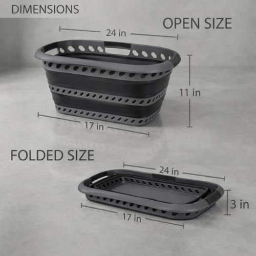 Image of Laundry 360 Collapsible Laundry Basket 40L | Portable | Space Saver Storage | Hold 2 Loads | Store Under the Bed or Closet | Good for Kids | Dorm | Bedroom | Large | Grey /Black