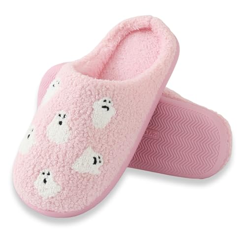 Halloween Slippers for Women Men Retro Memory Foam Plush Fluffy Warm Ghost Fuzzy Slippers Holiday Slip-on Indoor Outdoor House Shoes3