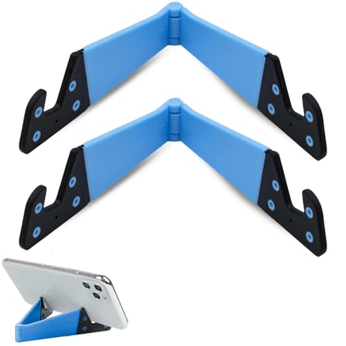 Soporte para móviles, Soporte Mesa móvil y Tablet, Soporte de Escritorio para Smartphone, Angulo de hasta 90º, Compatible con Todos los Modelos, Apto para Viaje, Color Azul, 2 Unidades