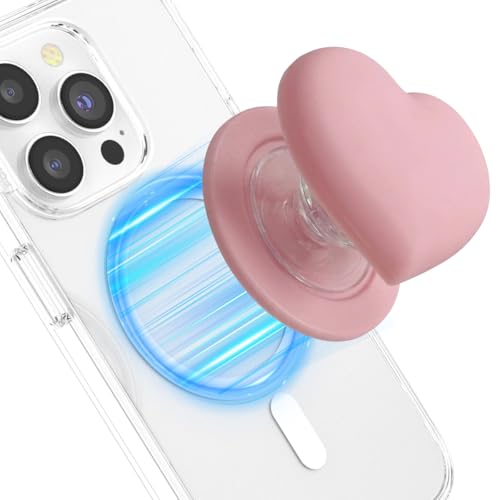 Silicone Heart Cell Phone Grip & Phone Stand, Magnetic Phone Holder Compatible with Magsafe,for iPhone Smartphone Tablet Accessory (Pink)