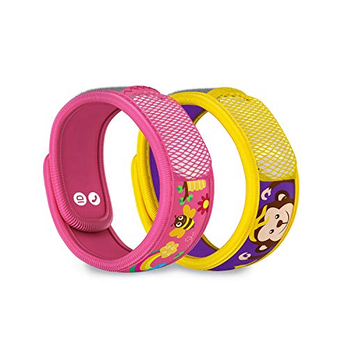PARA'KITO Mosquito Repellent Pack - 2 Kids Wristbands & 2 Refills (Honey Bee + Monkey)