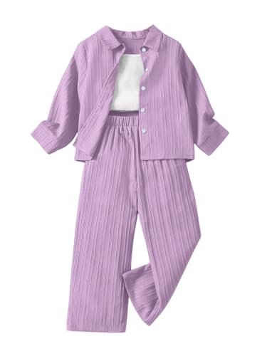 Image of Tagas Girls Casual Simple Style Polyester Solid Camisole Top, Long Sleeve Shirt And Straight Pants||3 Piece Set|| DRESS FOR GIRLS||(GCS-12)