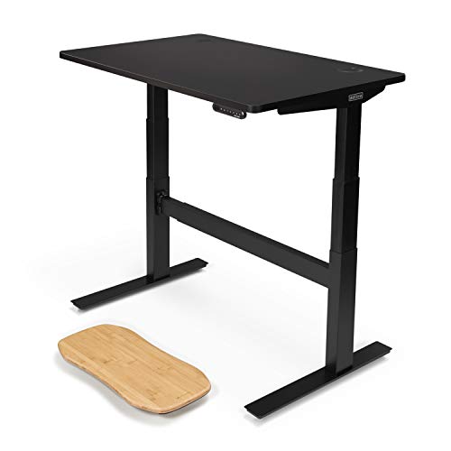 Uplift Desk Black Laminate (48 x 30 inch) Standing Desk 2-Leg V2-Commercial Adjustable Stand Up C-Frame (Black), Advanced Keypad, Wire Grommets, Wire Tray, Rocker Board