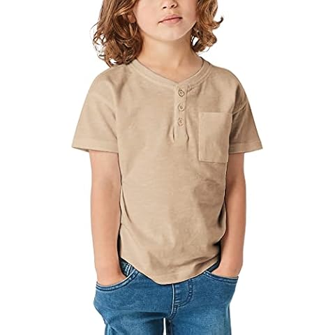 GAMISOTE Boy Button Down Tops Short Sleeves Casual Henley Solid Lightweight Tee Shirts Khaki Cover