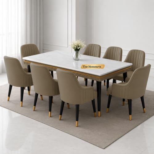 Image of Elara Modern Dining Table Set 8-Seater Wooden Dining Table Set | 1 Year Warranty | Nano Composite Marble Marble Top Table with 8 Chairs (Light Gray)