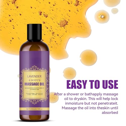 Lavender Body Massage Oil,Body Oil for Dry Skin,Massage Oils for Massage Therapy,Lavender Essential Oils for Skin,Moisturizing Body Oil for Women and Men,Body Skin Care Oil,200ML - Image 5
