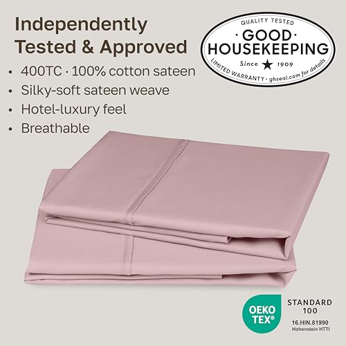 Image of California Design Den Pillow Cases King Size Set of 2-400 Thread Count Sateen, Natural 100% Cotton Pillowcases King, Soft, Roomy and Breathable - Mauve