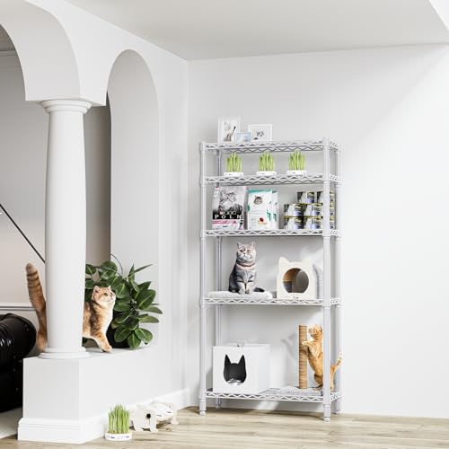 Image of M MZG 1250 lbs 5 Tier Shelf Metal Storage Shelves Wire Rack Closet Organizers for Garage Kitchen Bathroom Laundry White 11.8 inch D x 29.5 inch W x 59.5 inch H