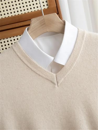 Men V-Neck Wool Sweater Long Sleeve Pullover Knitwear Casual Basic Office Classic Jumpers Tops3