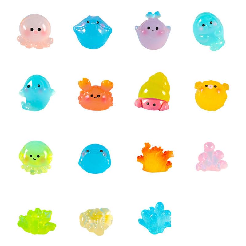 HUA JET 30 Pcs Mini Resin Ocean Animals Glow in The Dark Figurines - Image 3