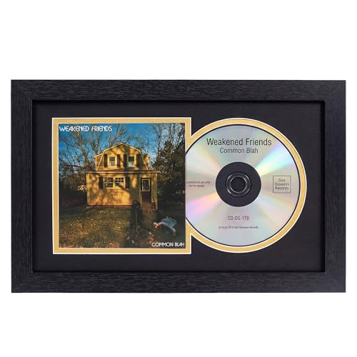 GMFrames CD Display Frame with Real Glass Wall Mount & Tabletop Display for CD Album & Booklet Black and Gold Mat Music Memorabilia Gift
