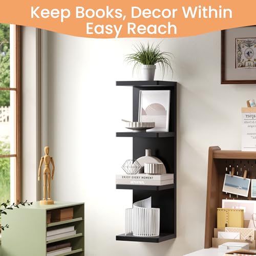 Image of upsimples 4 -Tier Floating Wall Shelf, Black Vertical Vanity Decor Shelves | Wall Display for Bag, Purfume, Shoes, Books, Storage Shelves for Bedroom, Living Room, Home Decor