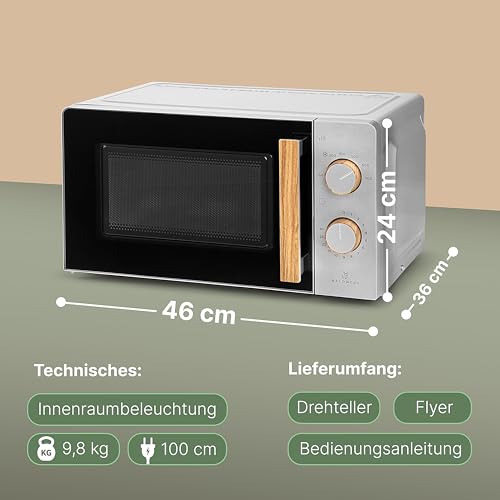 WALDWERK Mikrowelle 20L, 700 Watt - einfache Bedienung mit Drehknöpfen und edles Design