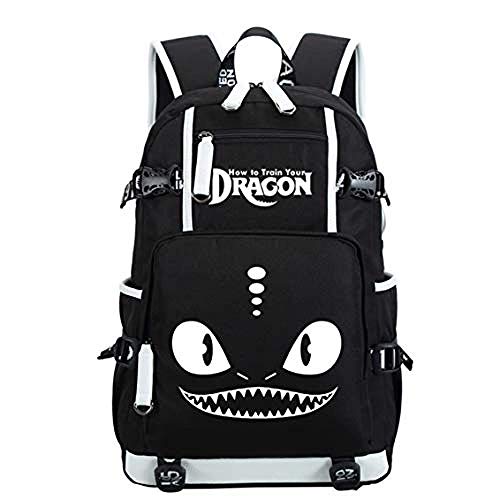 Bkckzzz Mochila Escolar Mochila Mochila para Libros Mochila para computadora portátil Cómo Entrenar a tu dragón Cosplay (Negro 2) @ Black_3