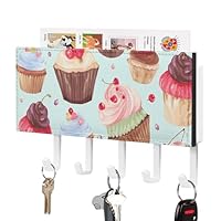 LYHVSFJW Leather Wall Key Holder with Small Storage Box - Cupcake Pattern Decorative Key Hanger Organizer, 5 Large Hooks for Keys, Mail, Bags, Coats, Umbrella - Includes Mounting Hardware (7.1\u201Dx4.1\u201D)
