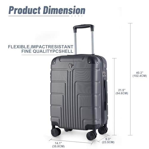 Hardside Carry On Luggage, TSA Lock PC+ABS Carryon Suitcases with Wheels, 20 Inch Carryon Luggage 22 x 14 x 9 Airline Approved with Cup Holder4