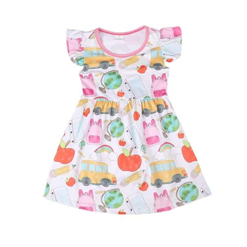 Toddler Girls Apple Pencil Printed Back to School Pearls First Day of School Boutique Dress