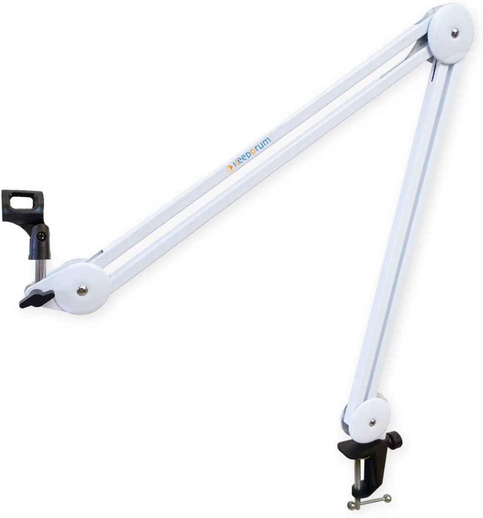 keepdrum MS138 Gelenkarm-Tischstativ Weiss + MS089 Mikrofon-Spinne für G-Track AT-2020/USB+