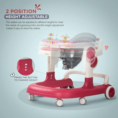 Image of Baybee 2 in 1 Baby Walker for Kids with Adjustable Height & Wheel Lock | Activity Push Walker for Baby with Musical Toy Bar & Stopper | Kids Walker Baby 6-18 Months Boy Girl (Pink)