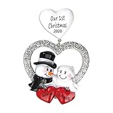 Personalized Wedding Our 1st Christmas Tree Ornament 2021 - Cute Just Married Snowman Silver Glitter...