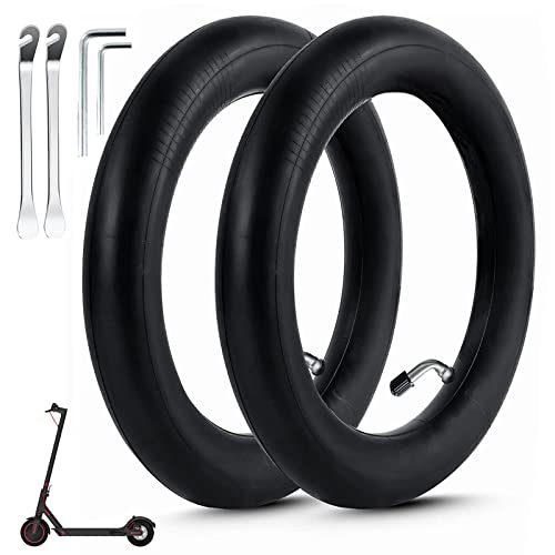 OUXI 2 Pack 10 x 2.125 Inner Tube Inflatable Front/Rear Tires Double Thickness Anti-slip Replacement Tires for Electric Scooter 0° Valve Angle with Crowbars