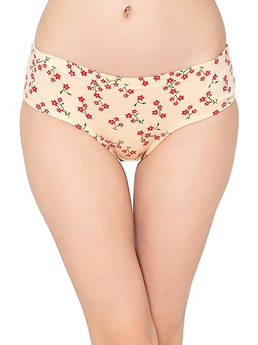 Image of Clovia Women's Cotton Mid Waist Floral Print Hipster Panty with Inner Elastic in Beige