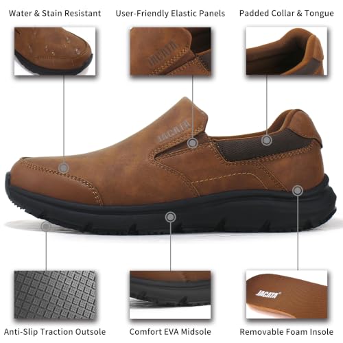 Image of Jacata Non Slip Black Work Shoes for Men Food Service Mens Water Slip Resistant Leather Slip on Chef Walking Shoes for Restaurant Kitchen Sneakers