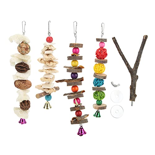 Gavigain Bird Chew Toys Set, Loofah, Rattan, Cuttlefish Bone, Beak Grinding, Perch and Climbing Fun, Stress Relief, for Parrots and Small Birds