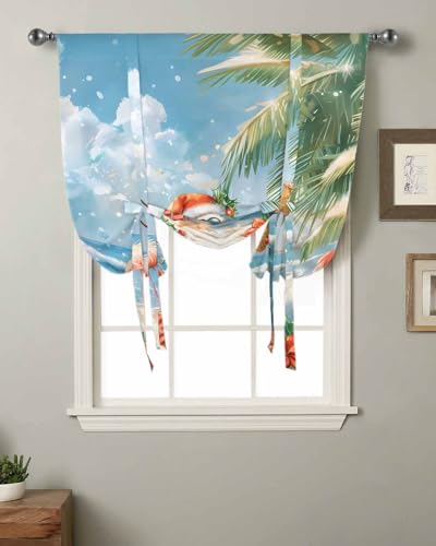 Christmas Snowman Tie Up Curtain for Window Blackout Balloon Valance Curtain for Bathroom Winter Beach Wave Poinsettia Flamingo Adjustable Window Shade for Kitchen Living Room Bedroom 34