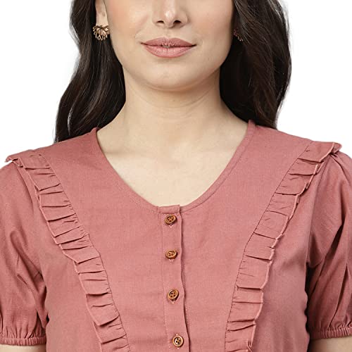Image of DEEBACO Women's Solid Calf Length Top with Trouser|V-Neck|Short Sleeve|Cord Set for Women Cotton|Jumpsuits Western Dress for Women Stylish|Two Piece Co ord Set|Party Casual Wear(Aqua Blue)