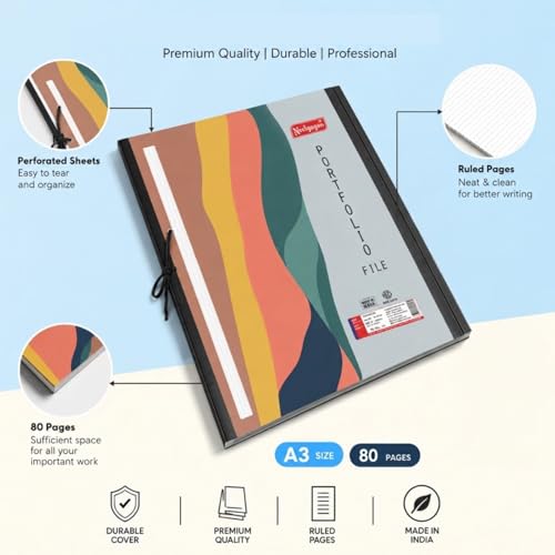 Image of Neelgagan Portfolio File & Document Folder with Secure Elastic Band - Premium Printed Artist Carry Case for Large Sheets, Blueprints & Important Documents - Durable Stationery Organizer (A3)