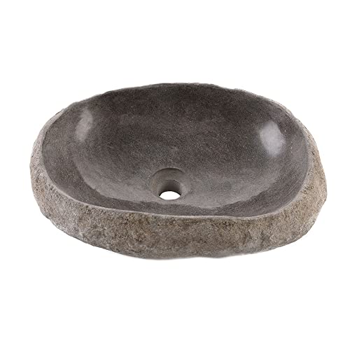 wohnfreuden Natuursteen dienblad grijs rond 50 cm - natuurlijke riviersteen schaal woonkamer decoratie steen plaat
