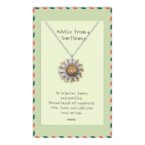 quan jewelry Sunflower Necklace for Women, Gift for Mother with Inspirational Greeting Card (Two Tone) Cover