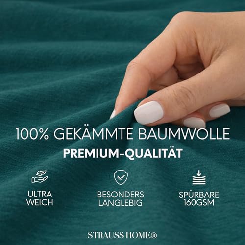 Strauss Home® Premium Spannbettlaken – 160 g/m² Gekämmte Baumwolle – Extra Hohe Steghöhe in Hotelqualität – Formstabil & Langlebig – Für Boxspringbetten bis 35 cm – 180x220-200x220cm - Petrol
