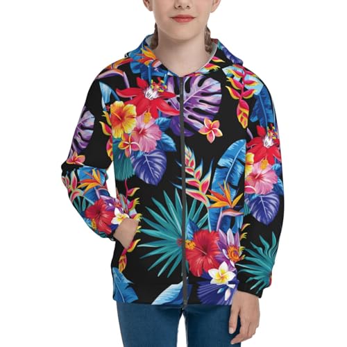 Tropical Palm Leaves Kid Hoodies Boys Zip Up Sweatshirts Girls Pullover with Pocket3