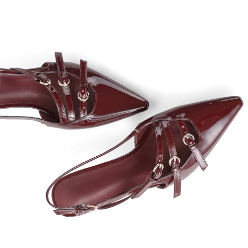 Oiamenne Slingback Kitten Heels for Women Pointed Toe with Adjustable Buckle Strap Comfortable Stiletto Heels Heeled Sandals Pump Shoes Sexy2