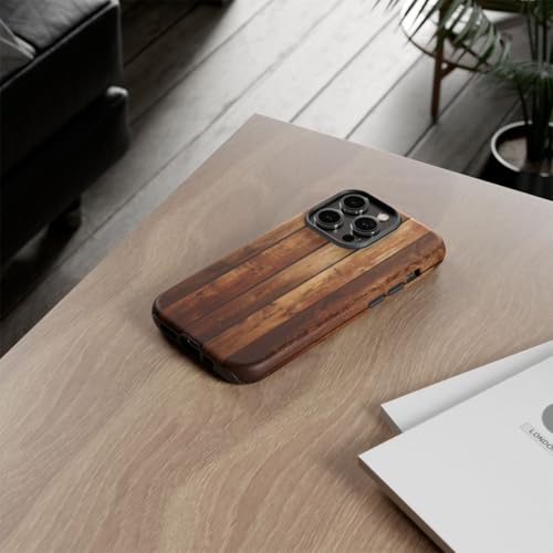 Coque rigide marron iPhone 14 Pro anti-rayures - Style bois mat - 4