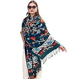 DANA XU 100% Merino Wool Extra Large Pashmina Blanket Travel Scarf Cashmere Wrap for Women Fall Winter Oversize Shawl Floral