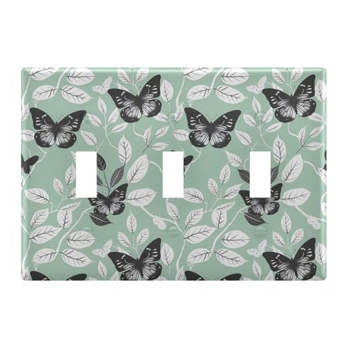 Light Switch Cover Black Butterfly Green Wall Plates for Electrical Outlets 3 Gang 202b5418