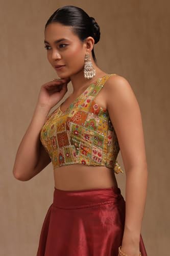 Image of Soch Womens Georgette Floral Print Padded Blouse with Zari