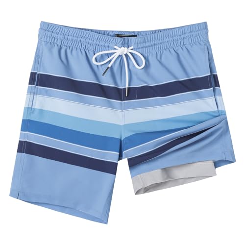SURF CUZ Mens Swim Trunks with Compression Liner Swim Shorts 7" Swimming Trunks Stretch 7 Inch Swim Suits Quick Dry