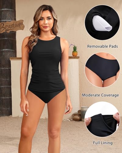 Aqua Eve Women's High Neck Tankini Swimsuits - Two Piece Tummy Control Bathing Suits Modest Swimwear 20253