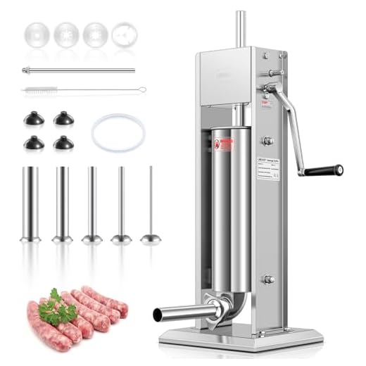 LEEVOT 15Lb/7L Sausage Stuffers，304 Stainless Steel Sausage Maker Adjustable, 2 Speeds, 4 Filling Tubes (Silver)