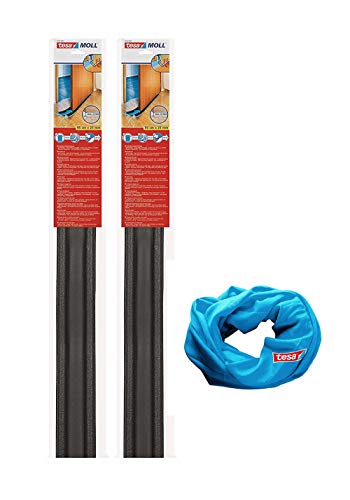 Preisvergleich Produktbild tesamoll Zugluftstopper für Glatte Böden in Grau / Zuschneidbare Türbodendichtung für Schutz vor Zug und Lärm / 95cm x 25cm (2 Stück Anthrazit & 1 Loopschal)
