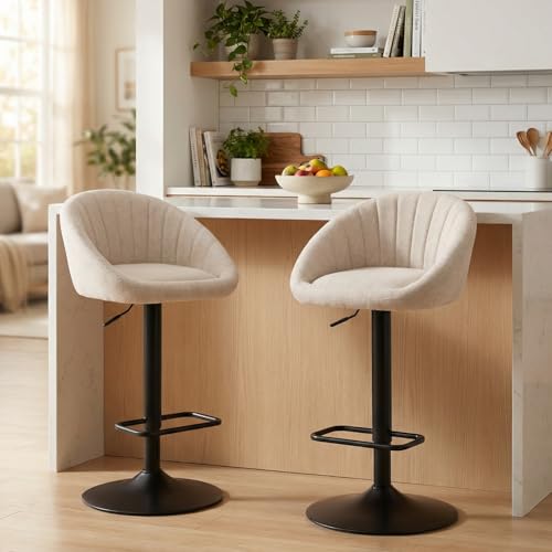 Butacos giratorios ajustables de barra, juego de 2, estilo moderno, con respaldo, altura del asiento ajustable de 25 a 33 pulgadas, color beige, tapizado en terciopelo miniatura 1