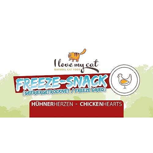 I Love My Cat Hochwertige Freeze-Snacks für Katzen mit Hühnerherzen (gefriergetrocknet), gut bekömmlich, kohlenhydratarm und ohne künstliche Zusatzstoffe - 25 g