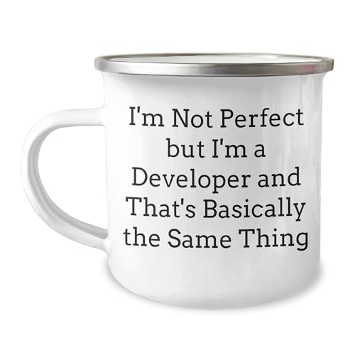 Funny Developer Gifts for Men and Women on Christmas - 'I'm Not' 12 oz Camping Mug with Enamel Finish, Permanent Printing