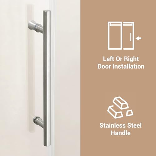 Image of Modern 60 inch w x 76 inch h (10Mm) Frameless Double Sliding Shower Door, Tempered Glass Shower Doors, Easy Installation for Walk-in Showers, Square Tube Nickel Brushed